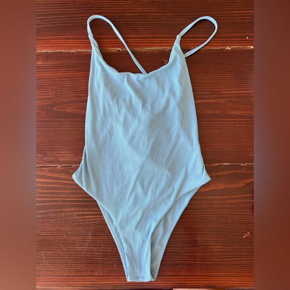 Mikoh Sky Blue Ribbed One Piece Swimsuit